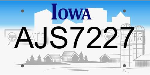 AJS7227 Iowa License Plate