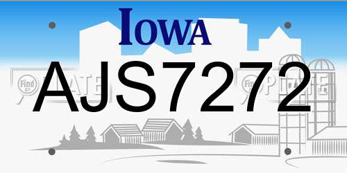 AJS7272 Iowa License Plate