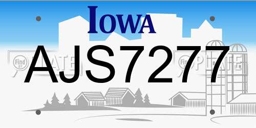 AJS7277 Iowa License Plate