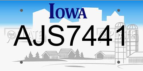 AJS7441 Iowa License Plate