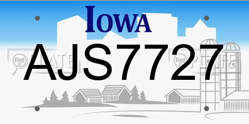 AJS7727 Iowa License Plate
