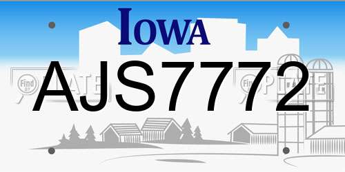 AJS7772 Iowa License Plate