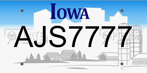 AJS7777 Iowa License Plate