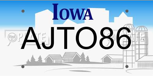 AJTO86 Iowa License Plate