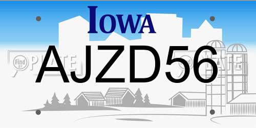 AJZD56 Iowa License Plate