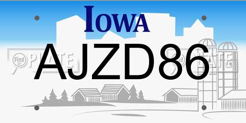 AJZD86 Iowa License Plate