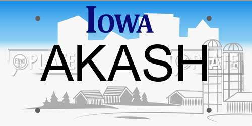AKASH Iowa License Plate