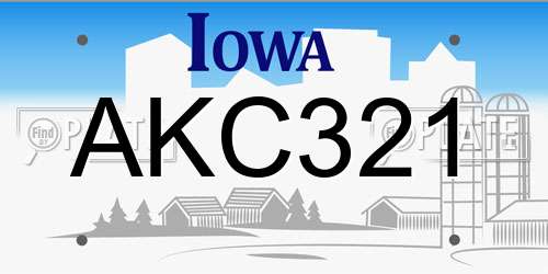 AKC321 Iowa License Plate