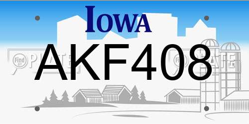 AKF408 Iowa License Plate