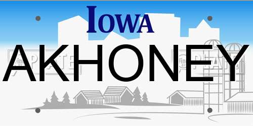 AKHONEY Iowa License Plate