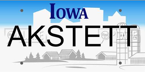 AKSTETT Iowa License Plate