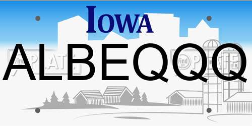 ALBEQQQ Iowa License Plate