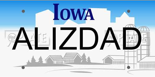 ALIZDAD Iowa License Plate