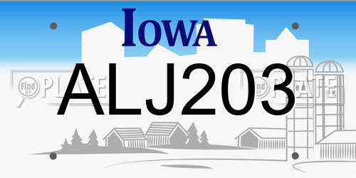ALJ203 Iowa License Plate