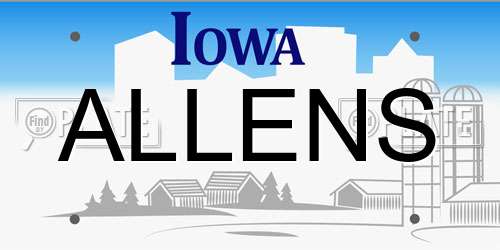 ALLENS Iowa License Plate