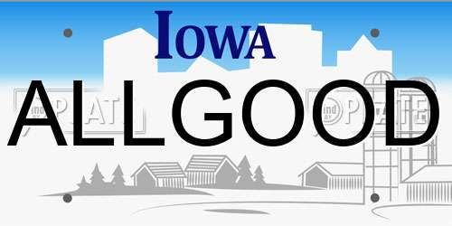 ALLGOOD Iowa License Plate