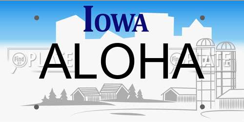 ALOHA Iowa License Plate