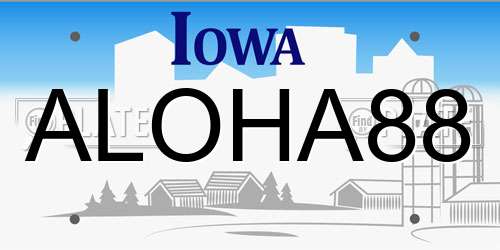 ALOHA88 Iowa License Plate