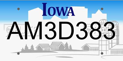 AM3D383 Iowa License Plate