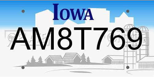 AM8T769 Iowa License Plate