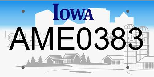 AME0383 Iowa License Plate