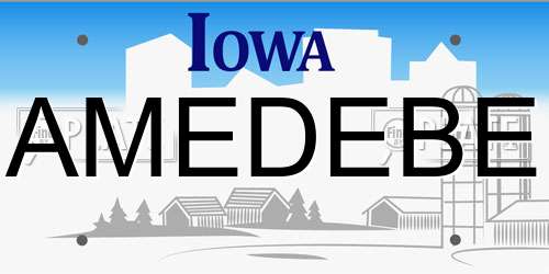 AMEDEBE Iowa License Plate