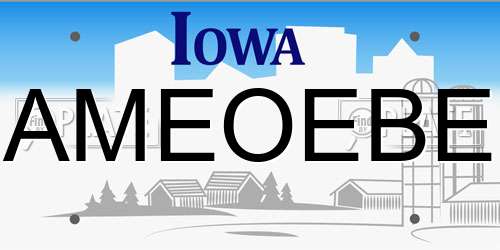 AMEOEBE Iowa License Plate