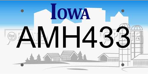 AMH433 Iowa License Plate