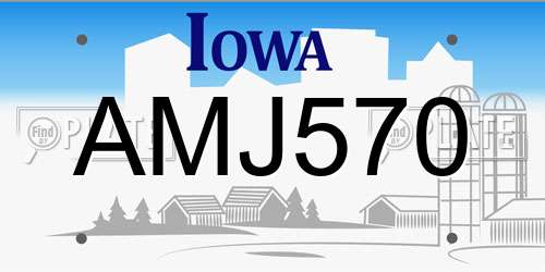 AMJ570 Iowa License Plate