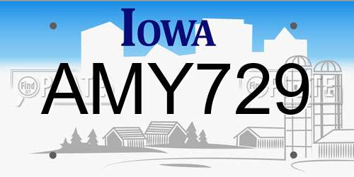 AMY729 Iowa License Plate