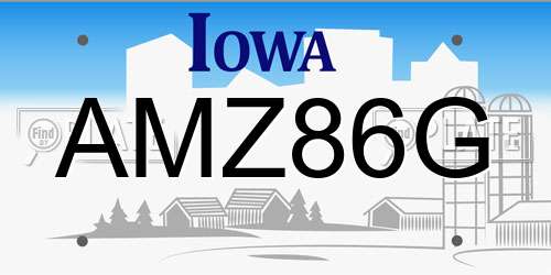 AMZ86G Iowa License Plate