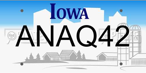 ANAQ42 Iowa License Plate