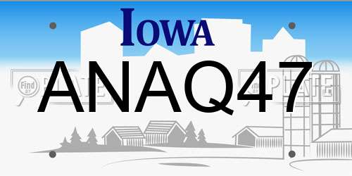 ANAQ47 Iowa License Plate