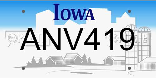 ANV419 Iowa License Plate