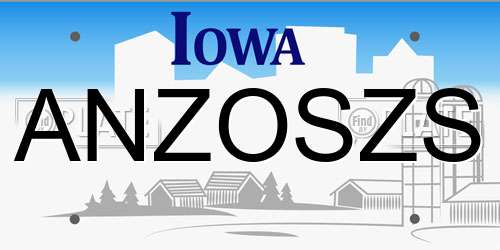 ANZOSZS Iowa License Plate