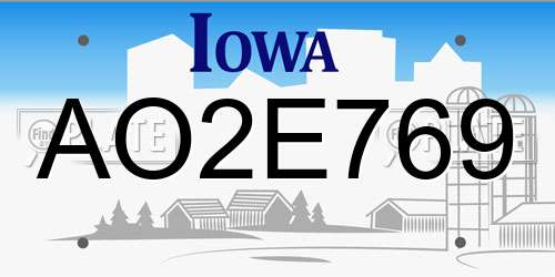 AO2E769 Iowa License Plate