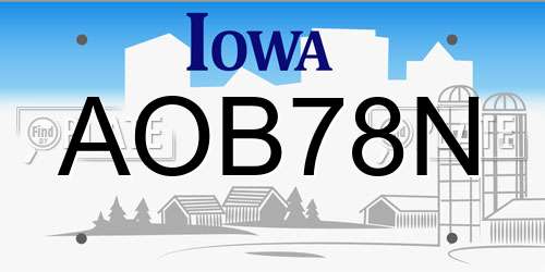 AOB78N Iowa License Plate