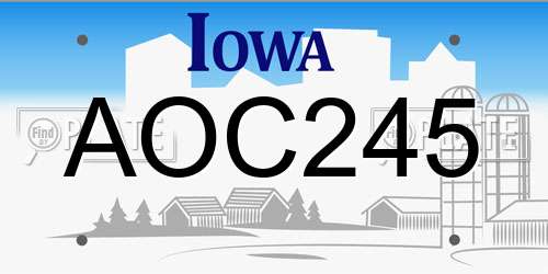 AOC245 Iowa License Plate
