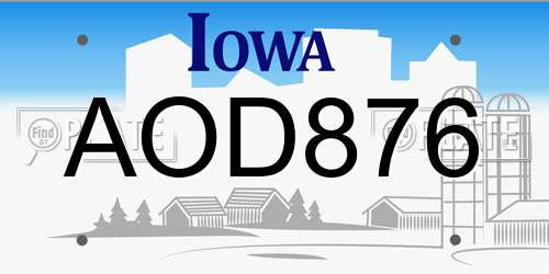 AOD876 Iowa License Plate