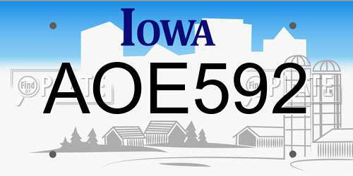 AOE592 Iowa License Plate