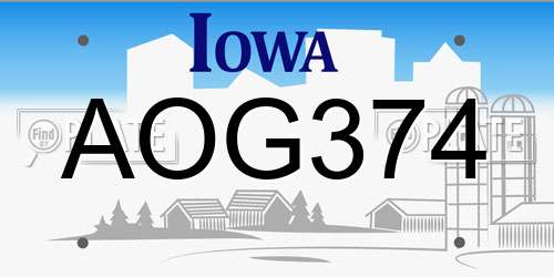 AOG374 Iowa License Plate