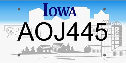 AOJ445 Iowa License Plate
