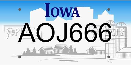AOJ666 Iowa License Plate