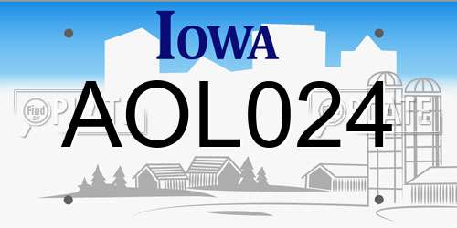 AOL024 Iowa License Plate