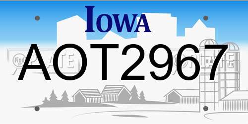 AOT2967 Iowa License Plate