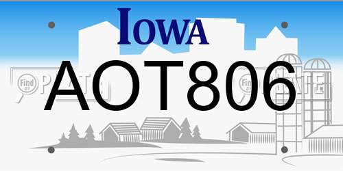 AOT806 Iowa License Plate