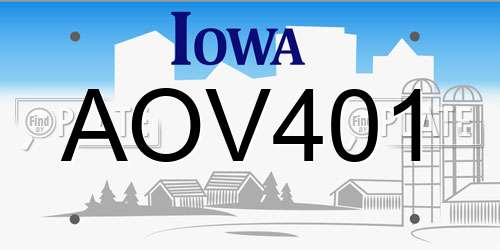 AOV401 Iowa License Plate