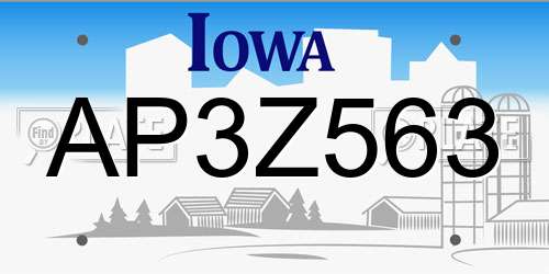 AP3Z563 Iowa License Plate