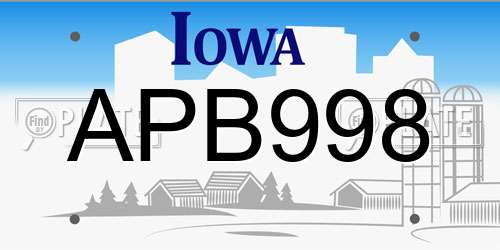 APB998 Iowa License Plate