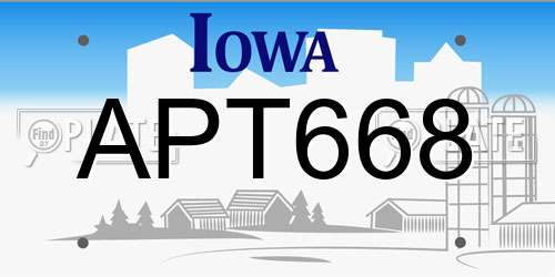 APT668 Iowa License Plate